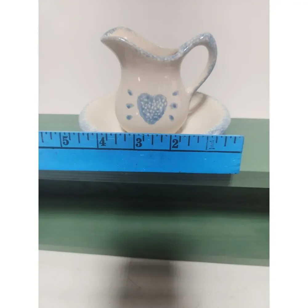 Vintage LoMo Co. Ceramic Creamer & Underplate Blue Heart Spongeware Country
